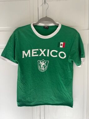Fifth Sun Green Ringer Tee with White Trim and Mexico Graphic